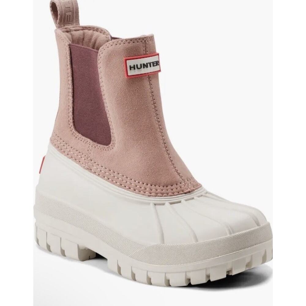 Hunter Sutton Boots 6 Pink/Sand Insulated Chelsea Duck Snow Waterproof New $185